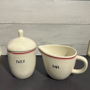 Rae Dunn Red Line Cream and Sugar Set